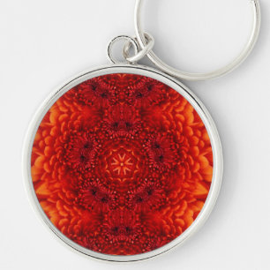RED DAHLIA FLOWERS Abstrakt Blommigt Rund Silverfärgad Nyckelring