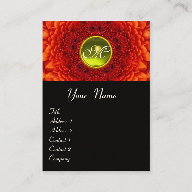 RED DAHLIA MONOGRAM, TOPAZ svartvit gult Visitkort (Framsida)