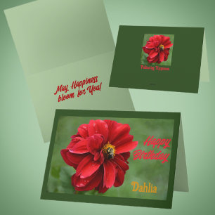 Red Dahlia och Bumblebee Blommigt Birthday Kort