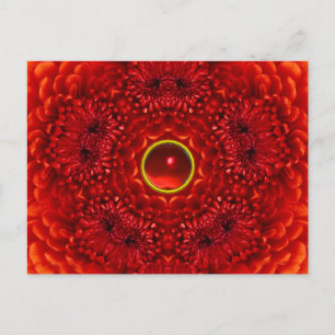 RED DAHLIA OCH RUBY GEMSTONE Blommigt Vykort
