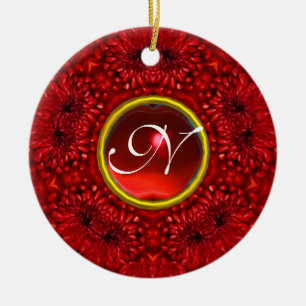 RED DAHLIA RUBY MONOGRAM JULGRANSPRYDNAD KERAMIK