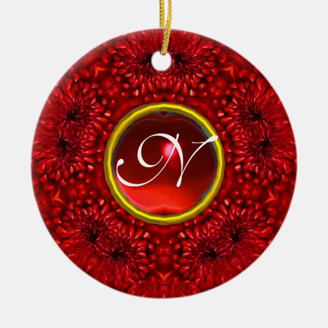 RED DAHLIA RUBY MONOGRAM JULGRANSPRYDNAD KERAMIK (Framsidan)