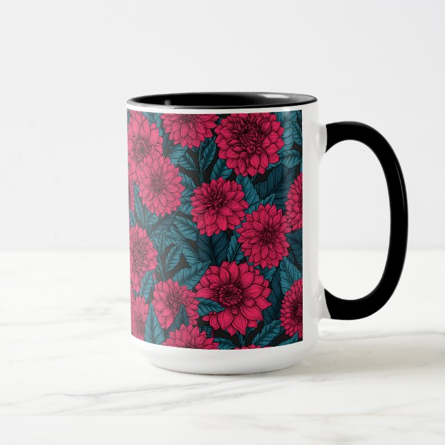 Red Dahlia-trädgården/blå löv Mugg (Höger)