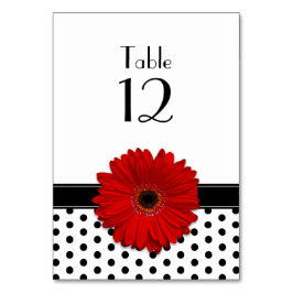 Red Daisy Black White Polka Dot Bröllop Bordsnummer