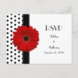 Red Daisy Black White Polka Dot Bröllop OSA Inbjudan Vykort