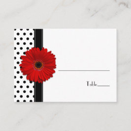 Red Daisy Black White Polka Dot Bröllop Place Card Placeringskort