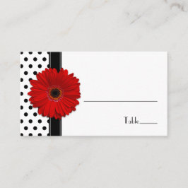 Red Daisy Black White Polka Dot Bröllop Place Card Placeringskort