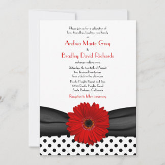 Red Daisy Black White Polka Dot Wedding bjudande Inbjudningar