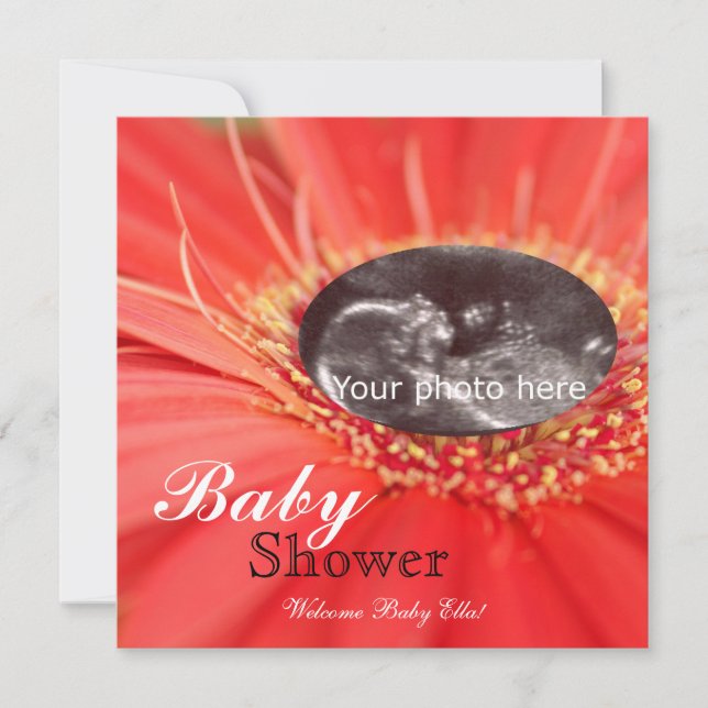 Red Daisy Flower Child Sonogram Baby Shower Inbjud Inbjudningar (Framsida)