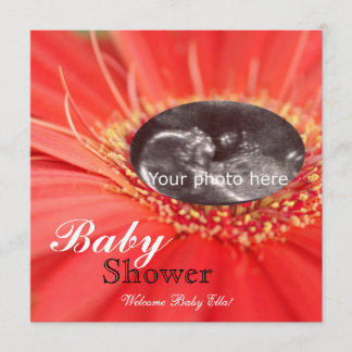Red Daisy Flower Child Sonogram Baby Shower Inbjud Inbjudningar