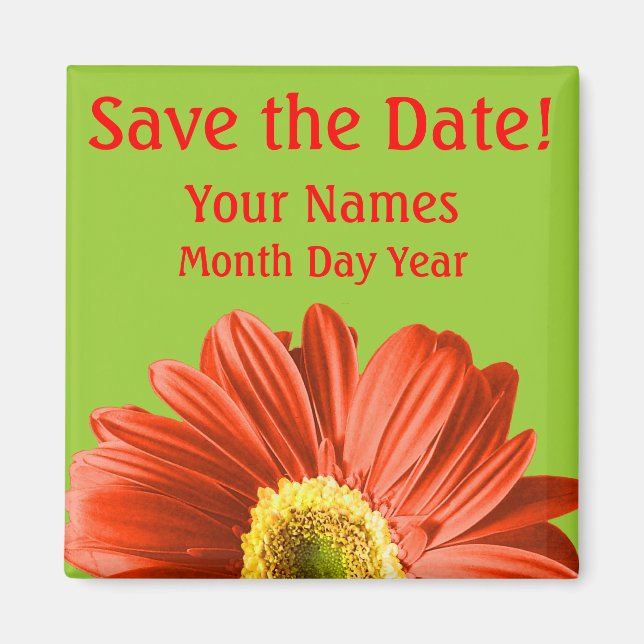 Red Daisy Flower Save Anpassningsbar Date Magnet (Framsidan)