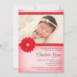 Red Daisy Gnistra Photo Baptism Christening Inbjudningar