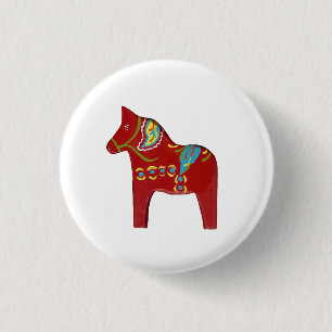 Red Dala Horse Button Knapp