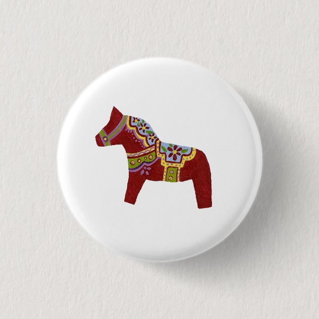 Red Dala Horse Design # 6 stift Knapp (Framsida)