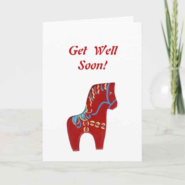 Red Dala Horse Get well Card Kort (Framsida)