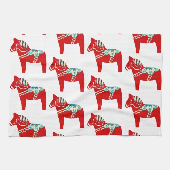 Red Dala Horse Kitchen Towel Kökshandduk (Horisontell)