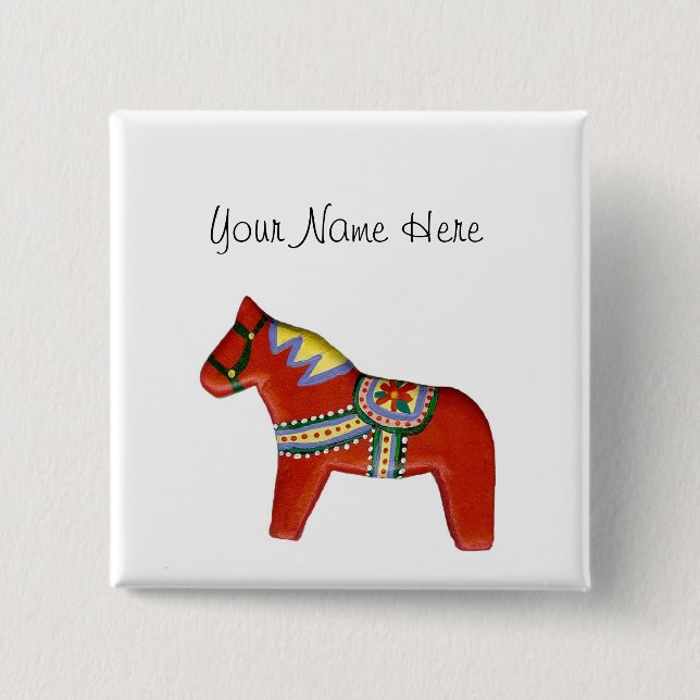 Red Dala Horse Namn bricka Knapp (Framsida)