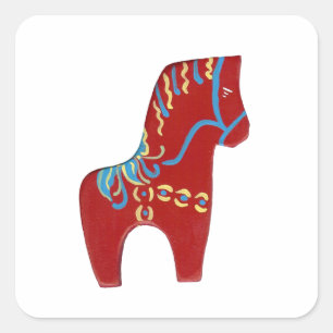 Red Dala Horse Sticker Fyrkantigt Klistermärke