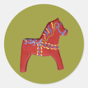 Red Dala Horse Sticker Runt Klistermärke