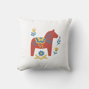 Red Dala Horse Swedish Folk Art Kudde