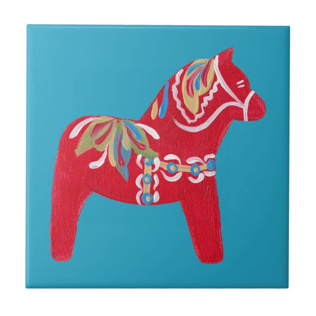 Red Dala Horse Tile Kakelplatta (Framsidan)
