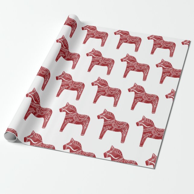 Red Dala Horse Wrapping Papper Presentpapper (Utrullad)