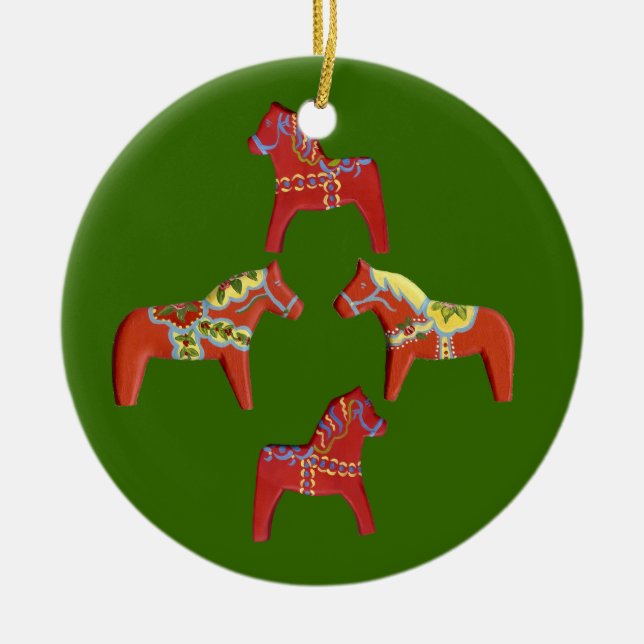 Red Dala Horses jul Ornament (Framsidan)