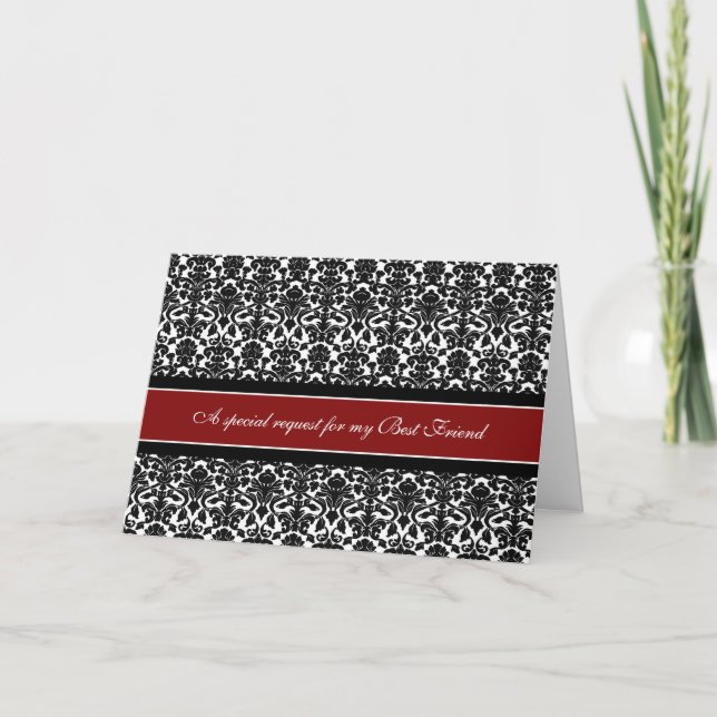 Red Damask Best Friend Bridesmaid-kort Inbjudan (Framsida)