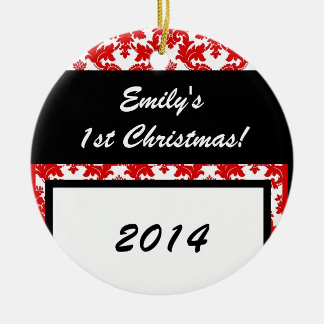 Red Damask Crimson Snöre Personlig Namn Ornament (Framsidan)