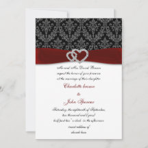 Red Damask Diamante bröllopsinbjudan
