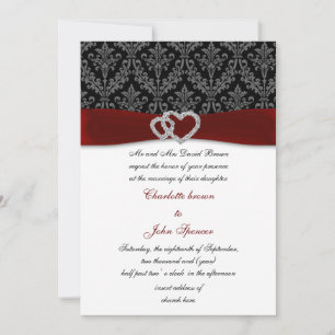 Red Damask Diamante bröllopsinbjudan Inbjudningar