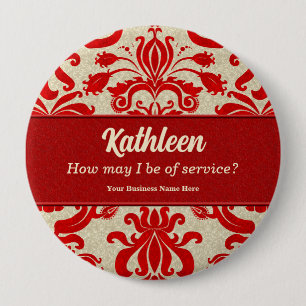 Red Damask Employee Namn for Business Knapp