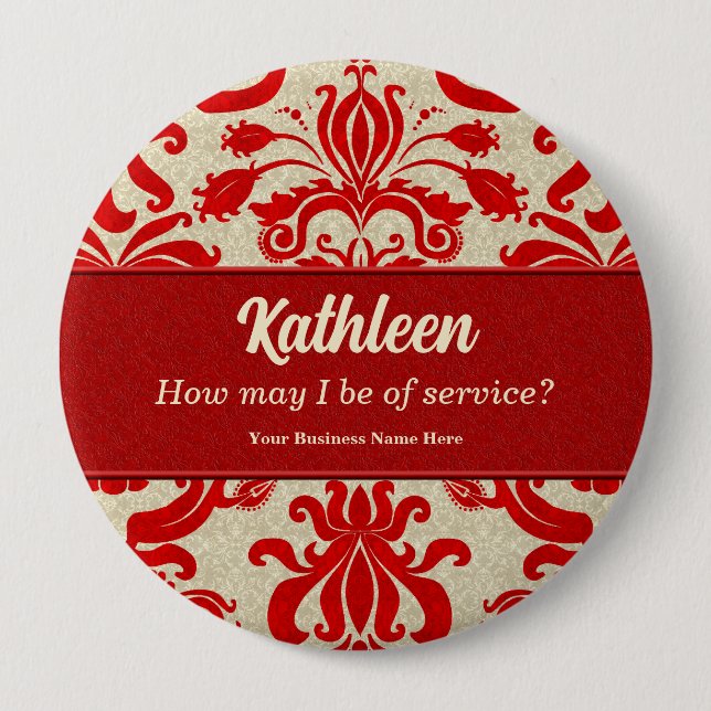Red Damask Employee Namn for Business Knapp (Framsida)