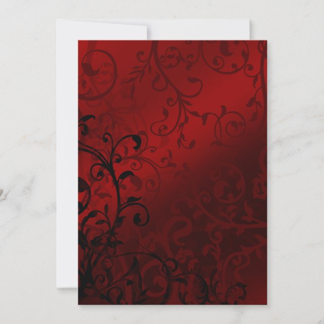 Red Damask Gothic Bröllop Inbjudningar (Framsida)