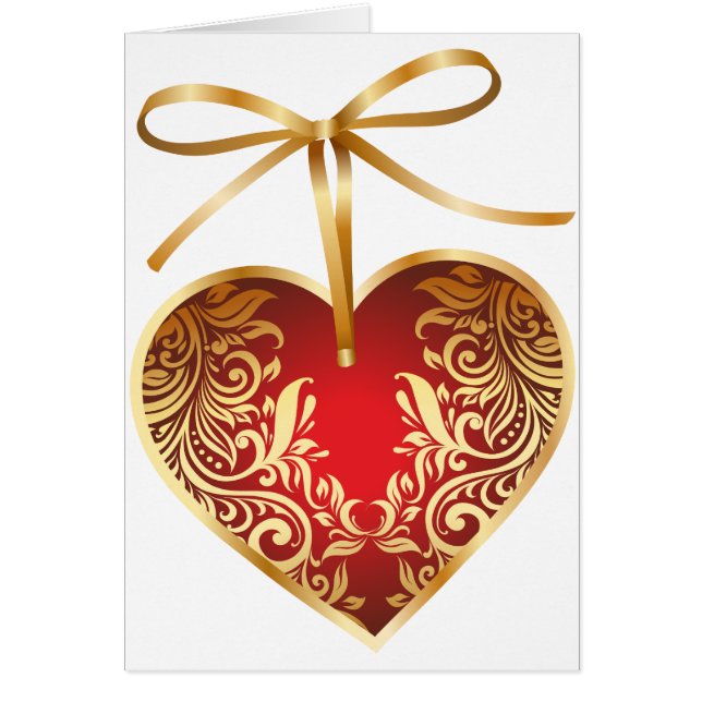 Red Damask Heart Hälsningskort (Framsidan)