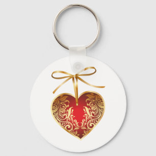 Red Damask Heart Nyckelring