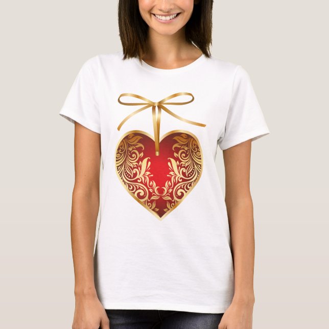 Red Damask Heart T-shirt (Framsida)