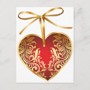 Red Damask Heart Vykort