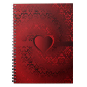 Red Damask-hjärta Anteckningsbok Med Spiral