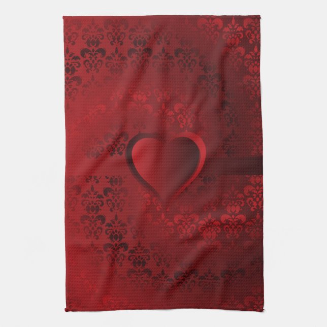 Red Damask-hjärta Kökshandduk (Vertikal)