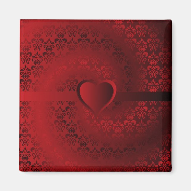 Red Damask-hjärta Magnet (Framsidan)