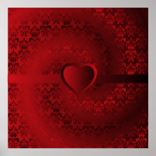 Red Damask-hjärta Poster