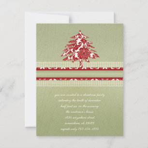 Red Damask jul Wood Grain Träd Inbjudan