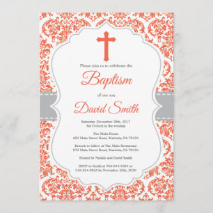 Red Damask Kor Baptism-inbjudan Inbjudningar
