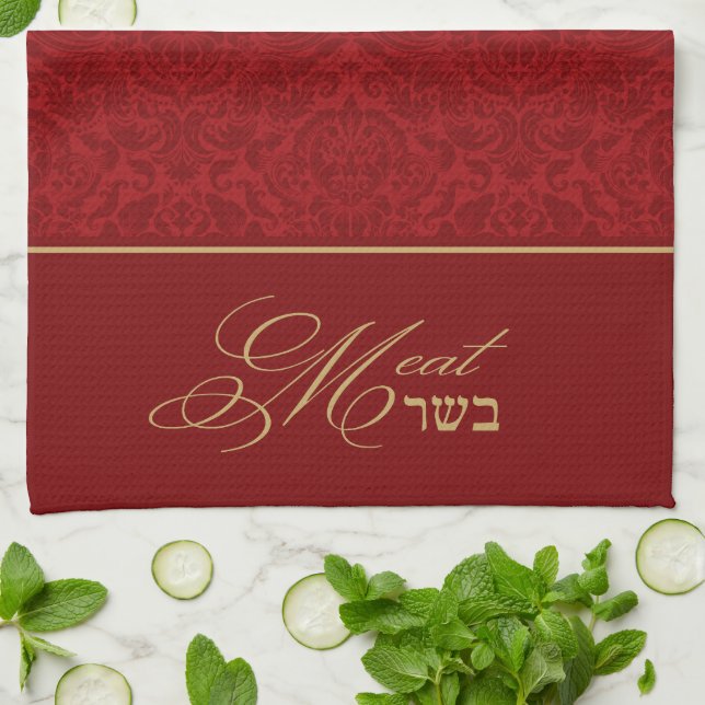 Red Damask Kosher Kitchen Towel för Kött Kökshandduk (Vikta)