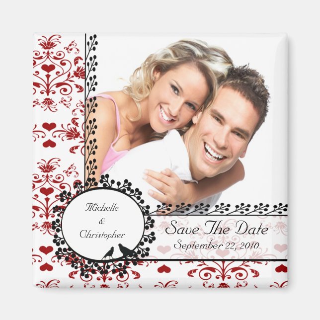 Red Damask Love birds Photo Spara datum magneter (Framsidan)