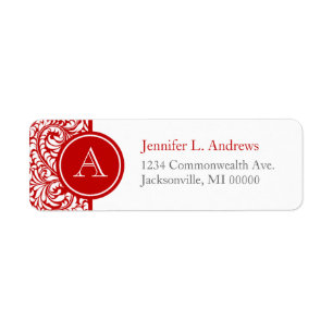 Red Damask Monogram-Returetiketter Returadress Etikett