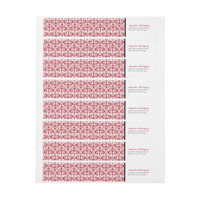 Red Damask Pattern Studenten Etikettband (Ark)