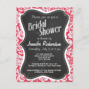 Red Damask Pattern; Vintage Chalkboard Inbjudan Vykort