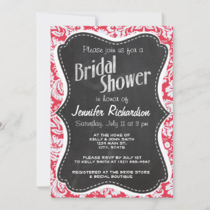 Red Damask Pattern; Vintage Chalkboard Inbjudningar